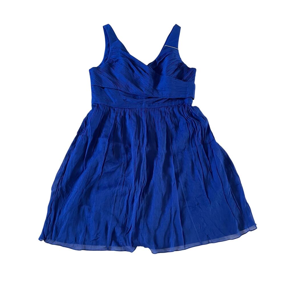 NWT J Crew Plus Silk Blue Pleated Short Cocktail Dress Sz 18 Event Wedding Guest